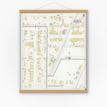 Old map wall art mockup — magnetic wood frame on white wall — Sanborn Fire Insurance Map from Cridersville, Auglaize County, Ohio (1904), Sheet #0002