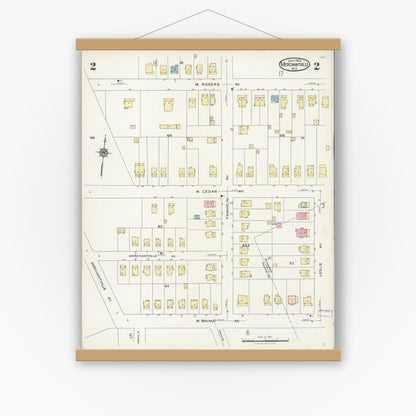 Old map wall art mockup — magnetic wood frame on white wall — Sanborn Fire Insurance Map from Merchantville, Camden County, New Jersey (1925), Sheet #0002