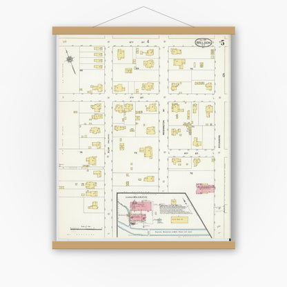 Old map wall art mockup — magnetic wood frame on white wall — Sanborn Fire Insurance Map from Weldon, Halifax County, North Carolina (1909), Sheet #0005