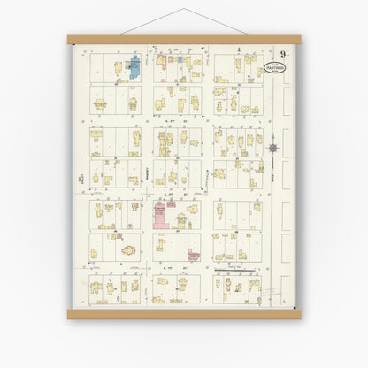 Old map wall art mockup — magnetic wood frame on white wall — Sanborn Fire Insurance Map from Hastings, Dakota County, Minnesota (1911), Sheet #0009