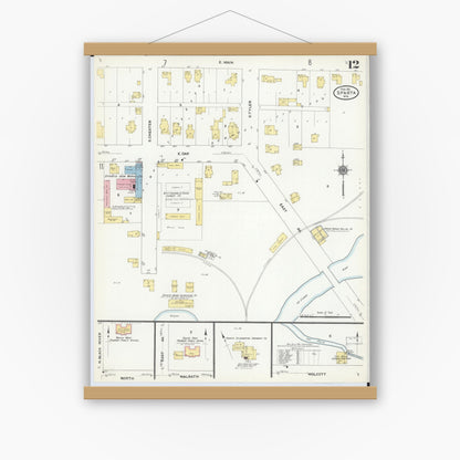 Old map wall art mockup — magnetic wood frame on white wall — Sanborn Fire Insurance Map from Sparta, Monroe County, Wisconsin (1911), Sheet #0012