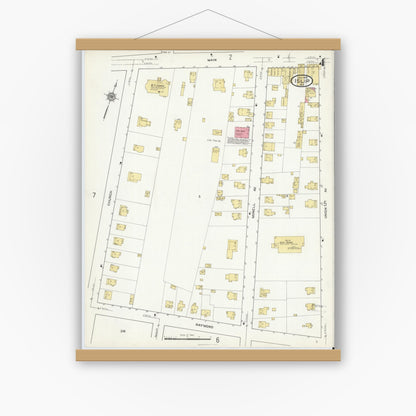 Old map wall art mockup — magnetic wood frame on white wall — Sanborn Fire Insurance Map from Islip, Suffolk County, New York (1916), Sheet #0004