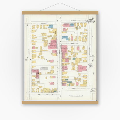 Old map wall art mockup — magnetic wood frame on white wall — Sanborn Fire Insurance Map from Herkimer, Herkimer County, New York (1906), Sheet #0005