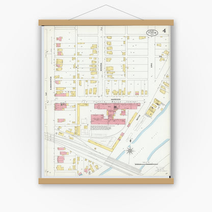 Old map wall art mockup — magnetic wood frame on white wall — Sanborn Fire Insurance Map from Tiffin, Seneca County, Ohio (1901), Sheet #0004