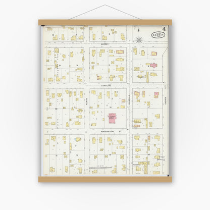 Old map wall art mockup — magnetic wood frame on white wall — Sanborn Fire Insurance Map from Neenah, Winnebago County, Wisconsin (1895), Sheet #0004