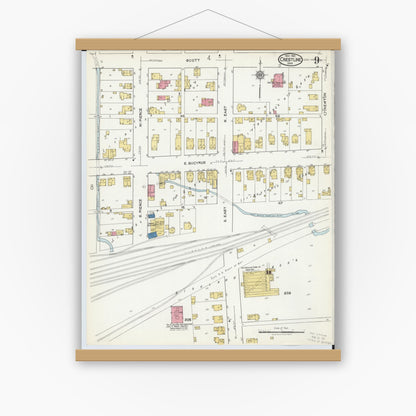Old map wall art mockup — magnetic wood frame on white wall — Sanborn Fire Insurance Map from Crestline, Crawford County, Ohio (1921), Sheet #0009