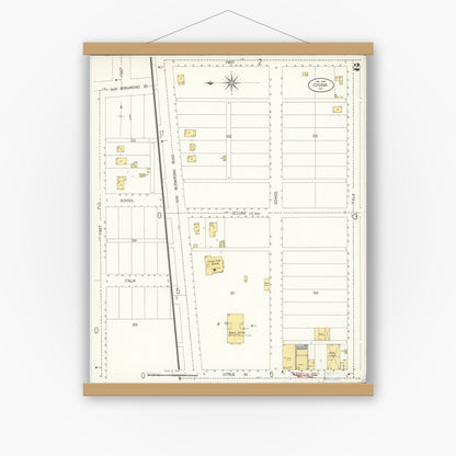 Old map wall art mockup — magnetic wood frame on white wall — Sanborn Fire Insurance Map from Covina, Los Angeles County, California (1906), Sheet #0002