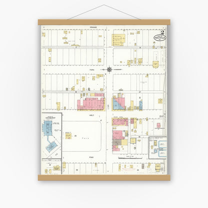 Old map wall art mockup — magnetic wood frame on white wall — Sanborn Fire Insurance Map from Holtville, Imperial County, California (1911), Sheet #0002