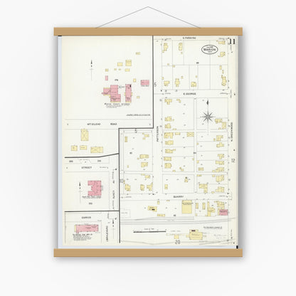 Old map wall art mockup — magnetic wood frame on white wall — Sanborn Fire Insurance Map from Marion, Marion County, Ohio (1908), Sheet #0011