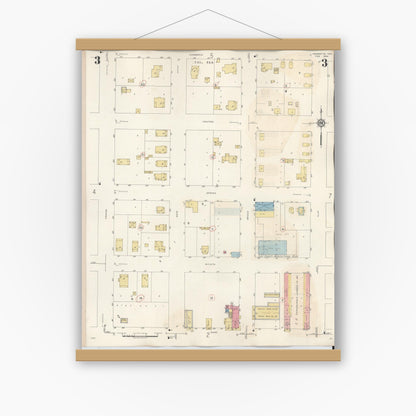 Old map wall art mockup — magnetic wood frame on white wall — Sanborn Fire Insurance Map from Henrietta, Clay County, Texas (1944), Sheet #0003