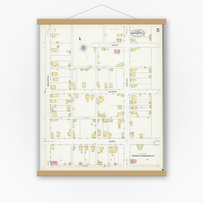 Old map wall art mockup — magnetic wood frame on white wall — Sanborn Fire Insurance Map from Montoursville, Lycoming County, Pennsylvania (1907), Sheet #0005