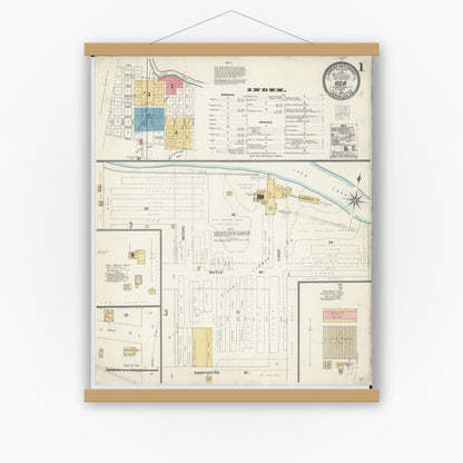 Old map wall art mockup — magnetic wood frame on white wall — Sanborn Fire Insurance Map from Ada, Norman County, Minnesota (1904), Sheet #0001