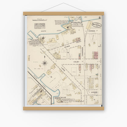 Old map wall art mockup — magnetic wood frame on white wall — Sanborn Fire Insurance Map from Montague, Muskegon County, Michigan (1883), Sheet #0005
