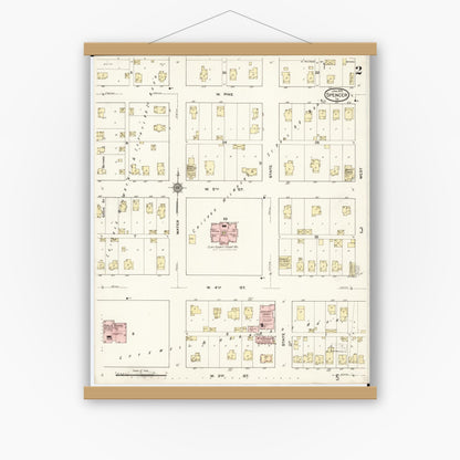 Old map wall art mockup — magnetic wood frame on white wall — Sanborn Fire Insurance Map from Spencer, Clay County, Iowa (1915), Sheet #0002