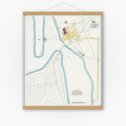 Old map wall art mockup — magnetic wood frame on white wall — Sanborn Fire Insurance Map from Cloquet, Carlton County, Minnesota (1897), Sheet #0010