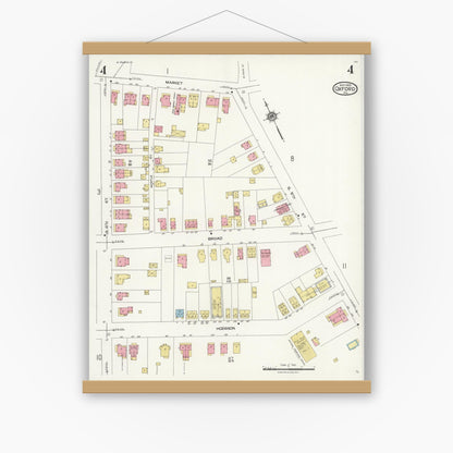 Old map wall art mockup — magnetic wood frame on white wall — Sanborn Fire Insurance Map from Oxford, Chester County, Pennsylvania (1924), Sheet #0004