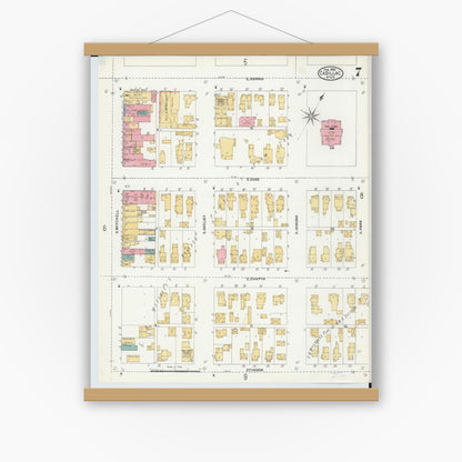 Old map wall art mockup — magnetic wood frame on white wall — Sanborn Fire Insurance Map from Cadillac, Wexford County, Michigan (1906), Sheet #0007
