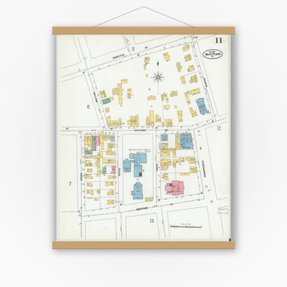 Old map wall art mockup — magnetic wood frame on white wall — Sanborn Fire Insurance Map from White Plains, Westchester County, New York (1900), Sheet #0011