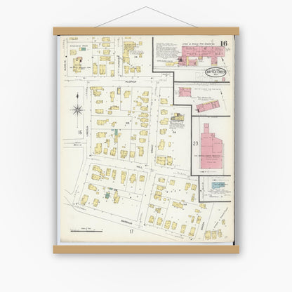 Old map wall art mockup — magnetic wood frame on white wall — Sanborn Fire Insurance Map from Battle Creek, Calhoun County, Michigan (1907), Sheet #0016