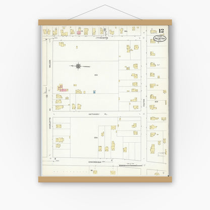 Old map wall art mockup — magnetic wood frame on white wall — Sanborn Fire Insurance Map from Palmyra, Wayne County, New York (1912), Sheet #0012