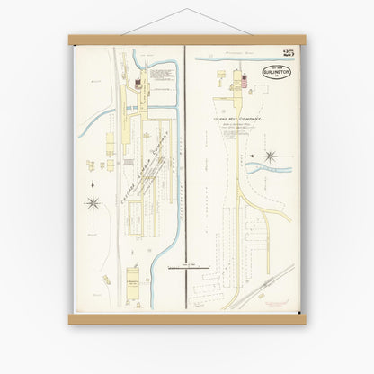 Old map wall art mockup — magnetic wood frame on white wall — Sanborn Fire Insurance Map from Burlington, Des Moines County, Iowa (1888), Sheet #0025