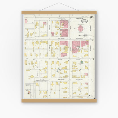 Old map wall art mockup — magnetic wood frame on white wall — Sanborn Fire Insurance Map from Danville, Hendricks County, Indiana (1898), Sheet #0003