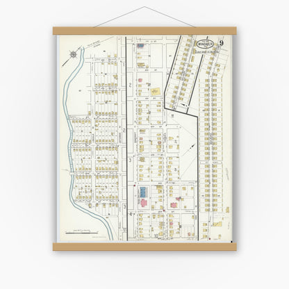 Old map wall art mockup — magnetic wood frame on white wall — Sanborn Fire Insurance Map from Windber, Somerset County, Pennsylvania (1916), Sheet #0009