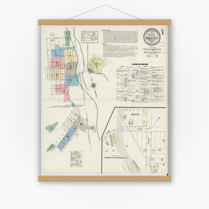 Old map wall art mockup — magnetic wood frame on white wall — Sanborn Fire Insurance Map from Forest City, Susquehanna County, Pennsylvania (1914) - Complete Map Set