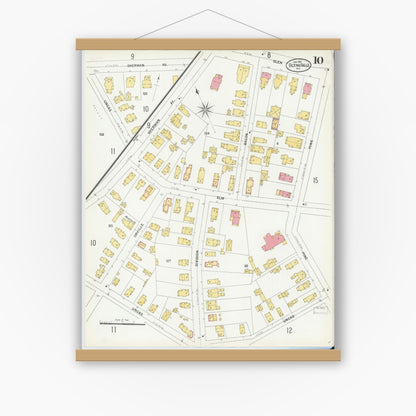Old map wall art mockup — magnetic wood frame on white wall — Sanborn Fire Insurance Map from Glens Falls, Warren County, New York (1901), Sheet #0010
