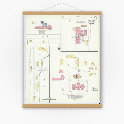 Old map wall art mockup — magnetic wood frame on white wall — Sanborn Fire Insurance Map from Appleton, Outagamie County, Wisconsin (1911), Sheet #0039