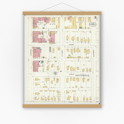 Old map wall art mockup — magnetic wood frame on white wall — Sanborn Fire Insurance Map from Centralia, Marion, Clinton, Jefferson, and Washington Counties, Illinois (1902), Sheet #0003