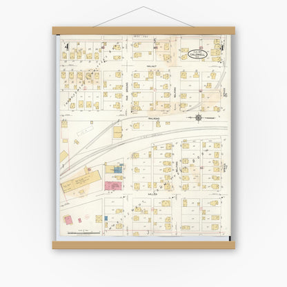 Old map wall art mockup — magnetic wood frame on white wall — Sanborn Fire Insurance Map from Caldwell, Noble County, Ohio (1932), Sheet #0004