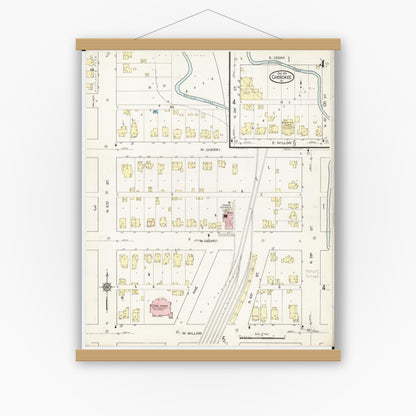 Old map wall art mockup — magnetic wood frame on white wall — Sanborn Fire Insurance Map from Cherokee, Cherokee County, Iowa (1914), Sheet #0004