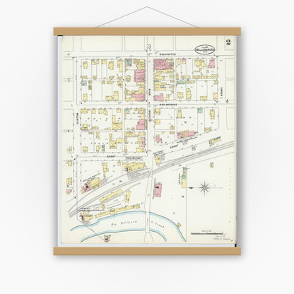 Old map wall art mockup — magnetic wood frame on white wall — Sanborn Fire Insurance Map from Millersburg, Holmes County, Ohio (1898), Sheet #0002