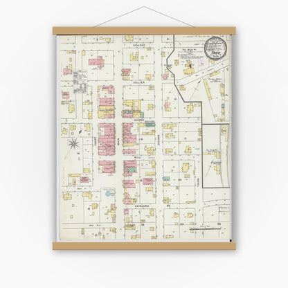Old map wall art mockup — magnetic wood frame on white wall — Sanborn Fire Insurance Map from Troy, Lincoln County, Missouri (1895), Sheet #0001