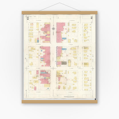 Old map wall art mockup — magnetic wood frame on white wall — Sanborn Fire Insurance Map from Tomah, Monroe County, Wisconsin (1944), Sheet #0002