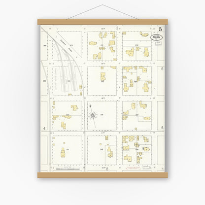 Old map wall art mockup — magnetic wood frame on white wall — Sanborn Fire Insurance Map from Arcata, Humboldt County, California (1908), Sheet #0005