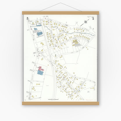 Old map wall art mockup — magnetic wood frame on white wall — Sanborn Fire Insurance Map from Lexington, Middlesex County, Massachusetts (1935), Sheet #0005