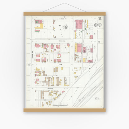 Old map wall art mockup — magnetic wood frame on white wall — Sanborn Fire Insurance Map from El Paso, El Paso County, Texas (1900), Sheet #0011