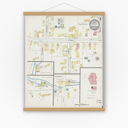 Old map wall art mockup — magnetic wood frame on white wall — Sanborn Fire Insurance Map from Ashburnham, Worcester County, Massachusetts (1895), Sheet #0001