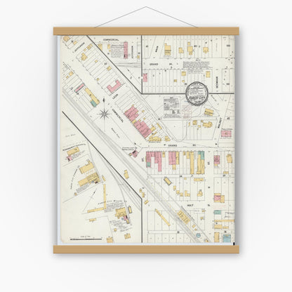Old map wall art mockup — magnetic wood frame on white wall — Sanborn Fire Insurance Map from Forest City, Holt County, Missouri (1900), Sheet #0001