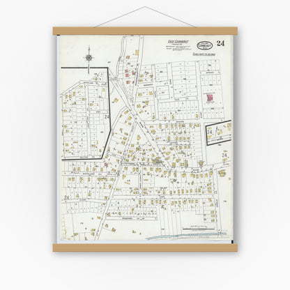 Old map wall art mockup — magnetic wood frame on white wall — Sanborn Fire Insurance Map from Conneaut, Ashtabula County, Ohio (1919), Sheet #0024