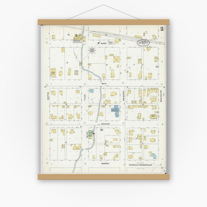 Old map wall art mockup — magnetic wood frame on white wall — Sanborn Fire Insurance Map from Oswego, Kendall County, Illinois (1898), Sheet #0002