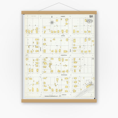 Old map wall art mockup — magnetic wood frame on white wall — Sanborn Fire Insurance Map from Appleton, Outagamie County, Wisconsin (1901), Sheet #0028