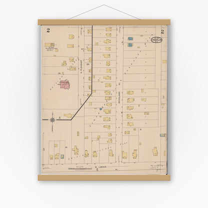 Old map wall art mockup — magnetic wood frame on white wall — Sanborn Fire Insurance Map from Oberlin, Lorain County, Ohio (1922), Sheet #0002