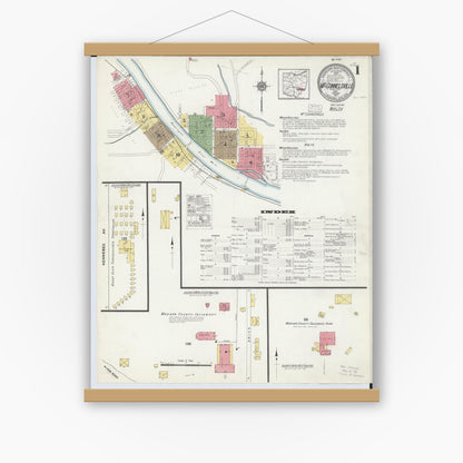 Old map wall art mockup — magnetic wood frame on white wall — Sanborn Fire Insurance Map from McConnelsville, Morgan County, Ohio (1917), Sheet #0001