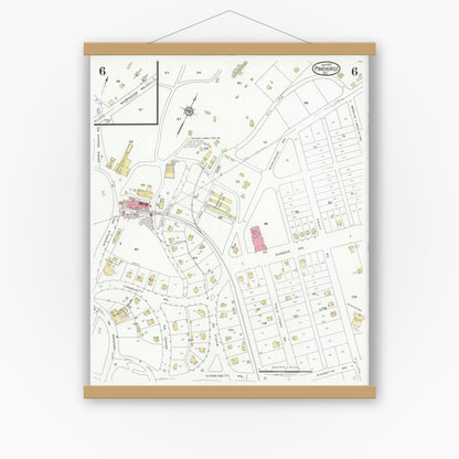 Old map wall art mockup — magnetic wood frame on white wall — Sanborn Fire Insurance Map from Pinehurst, Moore County, North Carolina (1927), Sheet #0006