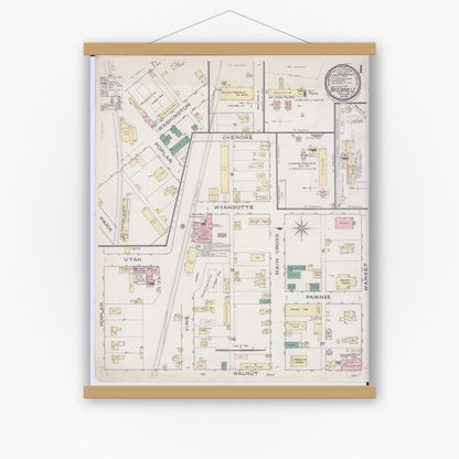 Old map wall art mockup — magnetic wood frame on white wall — Sanborn Fire Insurance Map from Taylorville, Christian County, Illinois (1886) - Complete Map Set