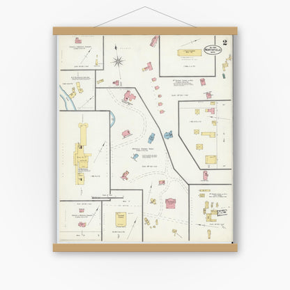 Old map wall art mockup — magnetic wood frame on white wall — Sanborn Fire Insurance Map from Northfield, Franklin County, Massachusetts (1902), Sheet #0002
