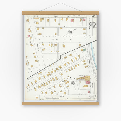 Old map wall art mockup — magnetic wood frame on white wall — Sanborn Fire Insurance Map from Fremont, Sandusky County, Ohio (1899), Sheet #0006